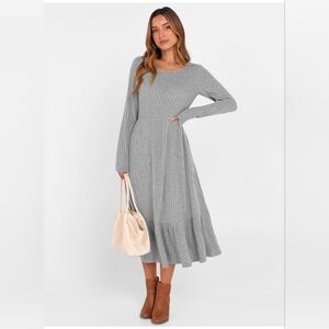Chic Gray Long Sleeve Knit Dress